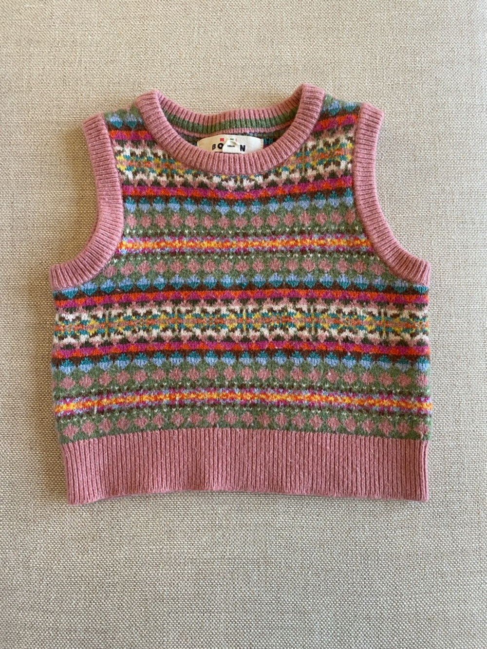 Boden Pink Multicolor Fair Isle Knit Vest